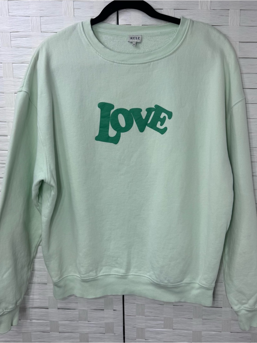 Anthropologie KULE Oversized 70s LOVE Mint Green Comfy Soft Sweatshirt Size Med - Picture 3 of 11